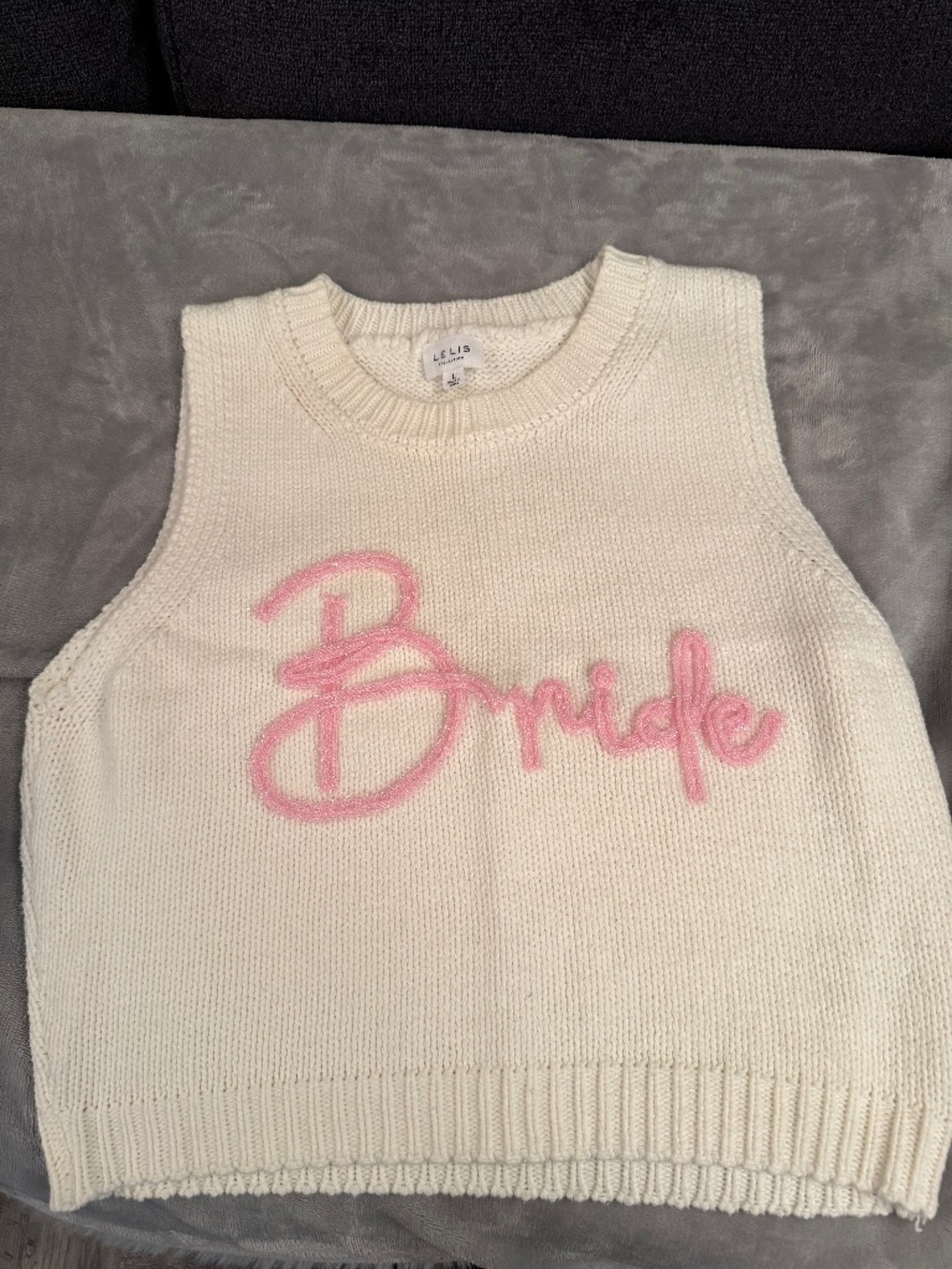 "Bride" Embroidered Sweater Vest — cream & pink